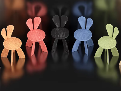 Colorful Wooden Kids Chair With Rabbit Ear Design For Children Seating In Vibrant Tones 3d model