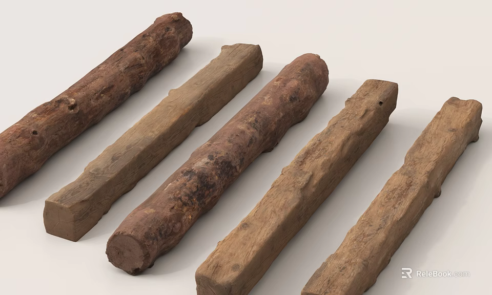 Natural Stones And Wooden Logs With Rustic Natural Texture For Decor 3d model 