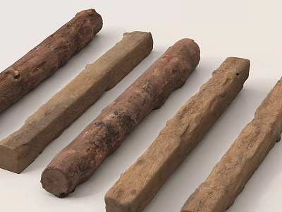 Natural Stones And Wooden Logs With Rustic Natural Texture For Decor 3d model