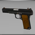 Classic Vintage Pistol With Shiny Metal Body And Wooden Grip Featuring Wood Grain