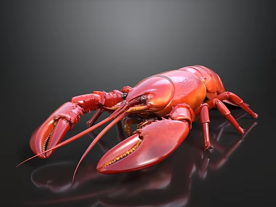 Fresh Cooked Red Lobster Whole With Claws On Black Surface 3d model