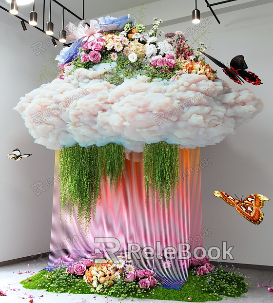 Modern indoor installation landscaping clouds flowers shrubs butterfly downlight spotlight moss flower model