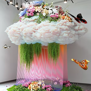 Modern indoor installation landscaping clouds flowers shrubs butterfly downlight spotlight moss flower 3d model