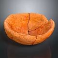 Handcrafted Orange Bowl Shaped Sculpture Carving With Cracked Textured Surface Art Piece