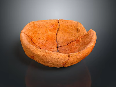 Handcrafted Orange Bowl Shaped Sculpture Carving With Cracked Textured Surface Art Piece 3d model