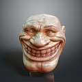 Detailed Man Face Sculpture With Exaggerated Expression Wrinkles And Wide Smile