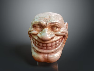 Detailed Man Face Sculpture With Exaggerated Expression Wrinkles And Wide Smile 3d model
