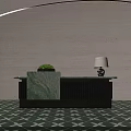Elegant Modern Reception Desk Interior With Marble Countertop Table Lamp And Potted Plant