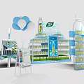 Supermarket Department Store Displaying Beverage Shelves Balloon Decorations Bottled Drinks And Promotion Product Stands