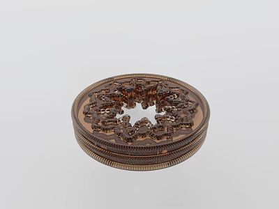 Brown Circular Decorative Ornament Set With Intricate Carved Patterns And Ornamental Box Design 3d model