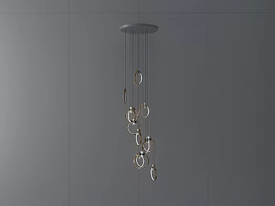 Modern Metal Chandelier With Hanging Circular Rings In Contemporary Gray Wall Interior 3d model