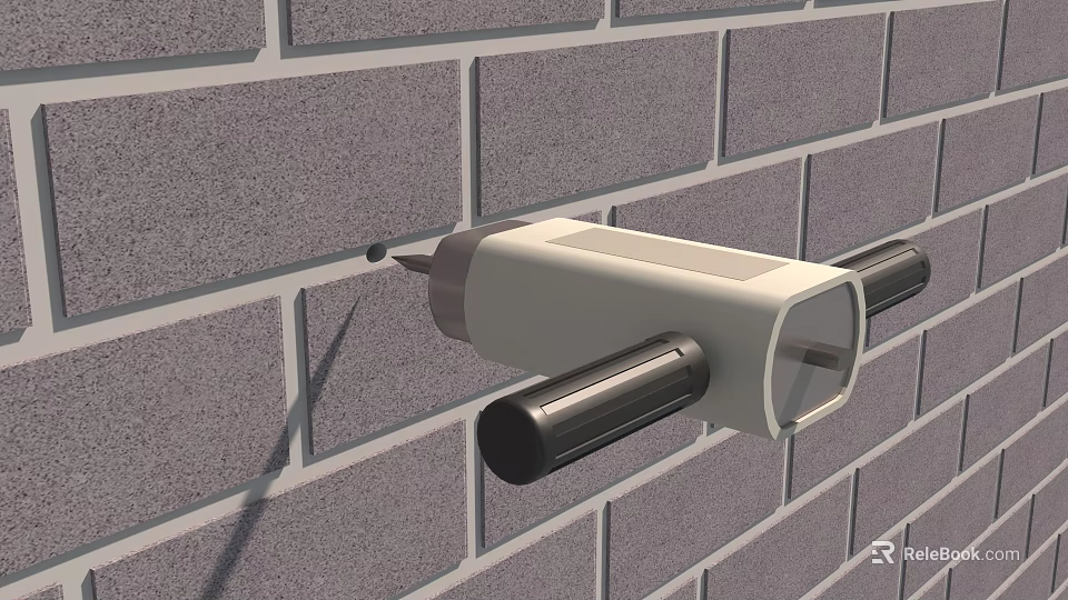 Durable Manual Industrial Drilling Tool Securely Mounted On Gray Brick Wall 3d model 