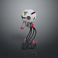 White And Red Mechanical Game Movie Character With Tentacle Limbs And Geometric Head