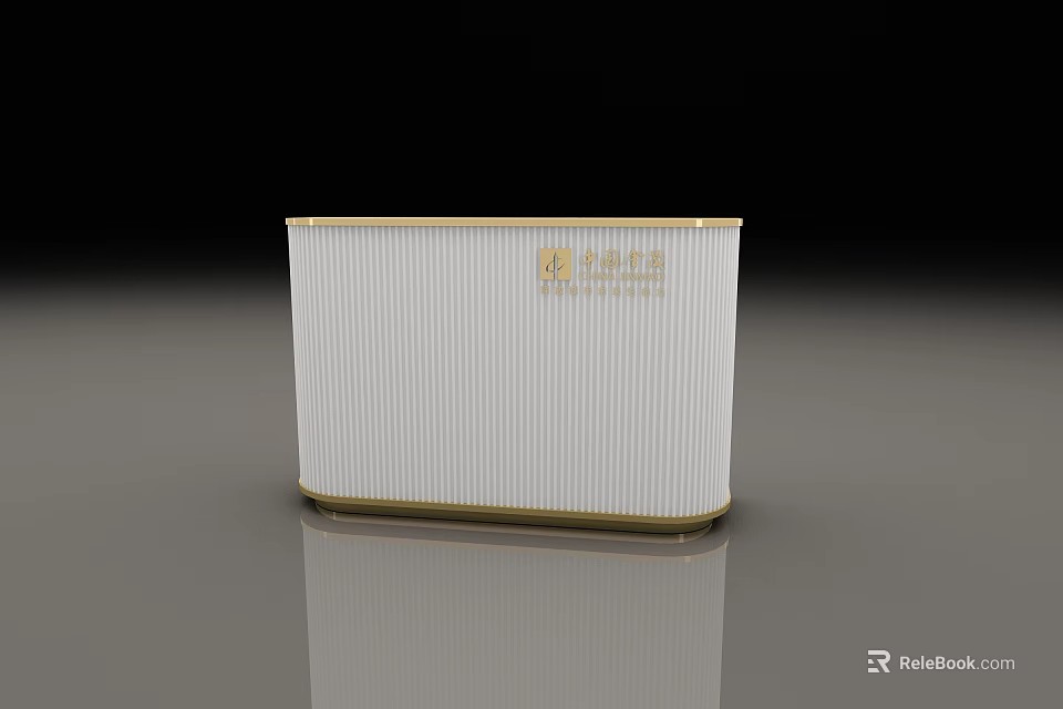 Modern Reception Desk With White Surface And Gold Frame For Office Interior 3d model 