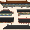 Ancient Chinese Architecture Showcasing Various Traditional Roof Styles With Ornate Carvings And Decorations