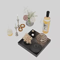 Stylish Decorative Ornament Set With Vase Candles Wine Glasses Tray Wine Bottle And Dried Flowers