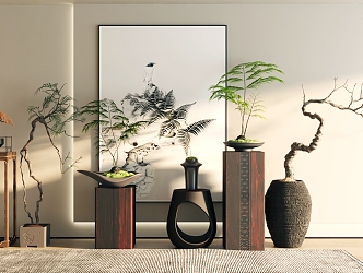 New Chinese Style Flower Set New Chinese Style Flower Rack New Chinese Bonsai 3d model