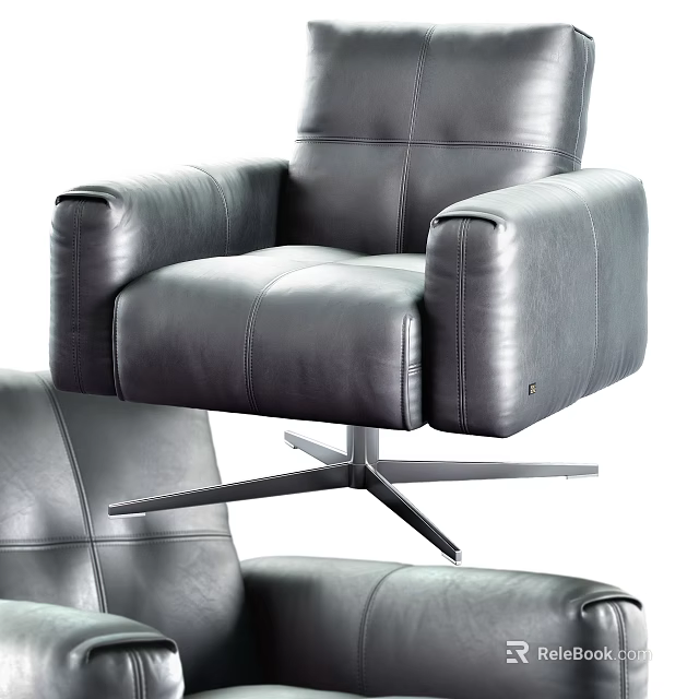 Elegant Modern Black Leather Single Sofa With Armrests And Metal Base 3d model
