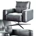 Elegant Modern Black Leather Single Sofa With Armrests And Metal Base 3d model
