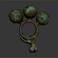 Sculpture Carving Abstract Copper Artwork With Three Connected Green Patina Spheres