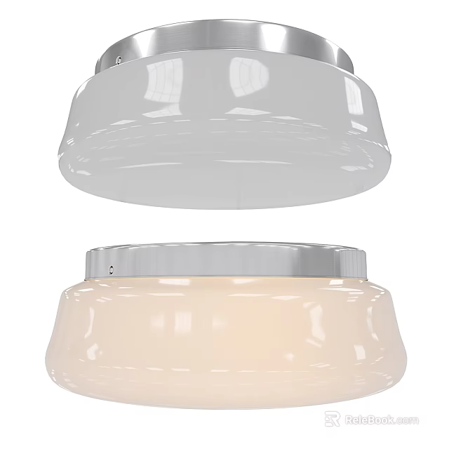 Modern Flush Mount Ceiling Light With Glass And White Shade Metal Frame Design 3d model 