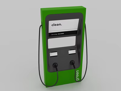Green Clean Energy Charging Station With Dual Ports And Black Cables 3d model