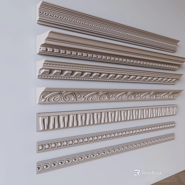 Various Decorative Gypsum Cornices With Intricate Patterns And Unique Designs 3d model