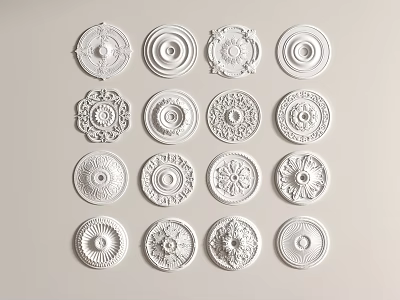 White Ceiling Roses With Various Ornate Patterns And Decorative Designs 3d model