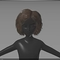 Brown Curly Hair on Black Human Head Model with Realistic Textured Medium Length Design