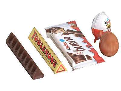Assorted Chocolate Products Including Toblerone Milka Bar And Kinder Surprise Egg 3d model