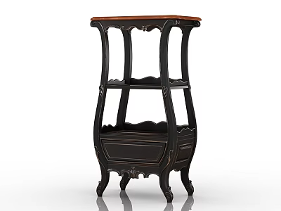 Antique Black Carved Wooden Storage Shelf With Multi tier Design And Decorative Legs 3d model