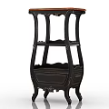 Antique Black Carved Wooden Storage Shelf With Multi tier Design And Decorative Legs