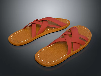 Red Cross Strap Slippers With Brown Sole For Casual Comfortable Wear 3d model