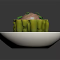 White Bowl with Stuffed Green Bitter Melon Meatball Topped with Green Onions and Red Sauce