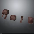 Four Red Block Shaped Character Creature Design Components With Different Structures