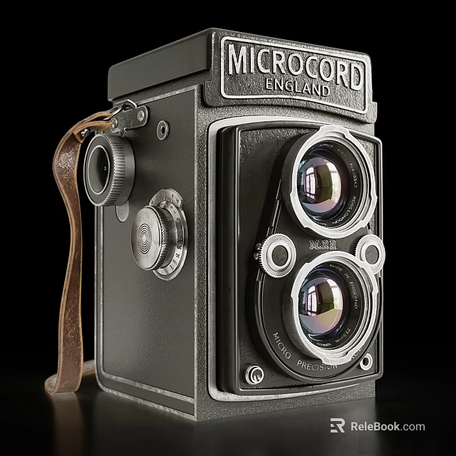 Vintage Daily Electrical Appliance Microcord England Twin Lens Camera With Leather Strap And Metal Body 3d model 