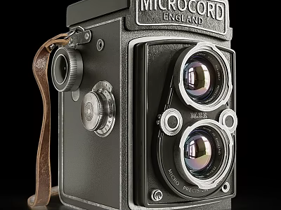 Vintage Daily Electrical Appliance Microcord England Twin Lens Camera With Leather Strap And Metal Body 3d model