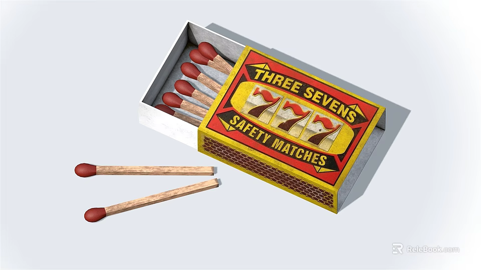 Vintage Decorative Matchstick Ornament Set Featuring Open Box And Red Tipped Sticks 3d model 