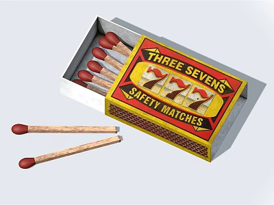 Vintage Decorative Matchstick Ornament Set Featuring Open Box And Red Tipped Sticks 3d model