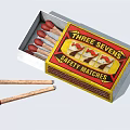 Vintage Decorative Matchstick Ornament Set Featuring Open Box And Red Tipped Sticks