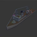 Vintage Ship Model With Detailed Deck Mast And Chimney On Gray Background