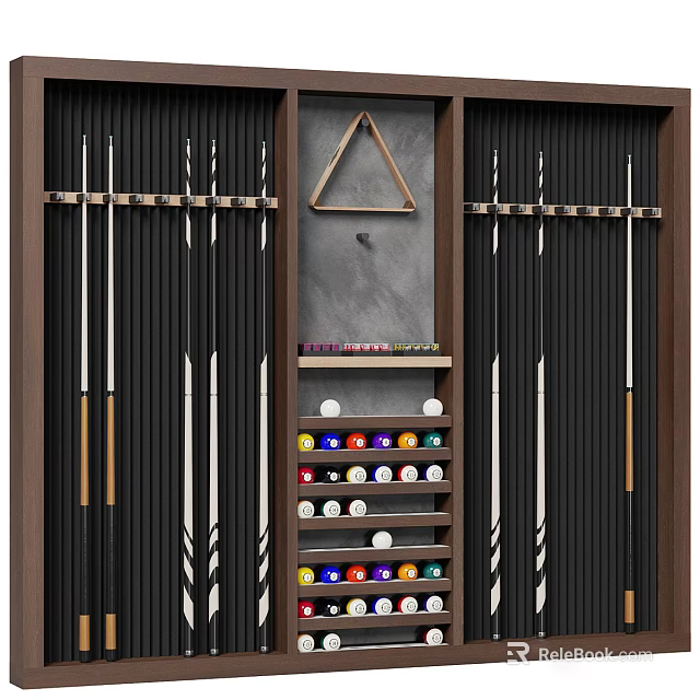 Entryway Console Cabinet with Hanging Billiard Cues Storage Triangle Decor and Balls Organizer 3d model 