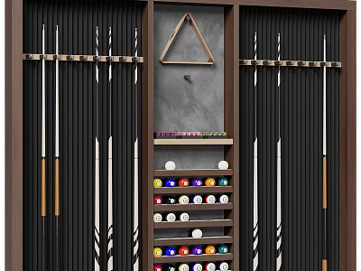 Entryway Console Cabinet with Hanging Billiard Cues Storage Triangle Decor and Balls Organizer 3d model