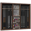 Entryway Console Cabinet with Hanging Billiard Cues Storage Triangle Decor and Balls Organizer