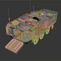 Military Armored Vehicle With 6 Wheels Protective Cage Open Rear Door And Top Weapon System