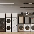 Modern Showroom Display of Various Washing Machine Models and Colors