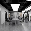 Sleek Modern Hair Beauty Salon Interior Design With Large Bright Floor To Ceiling Glass Windows