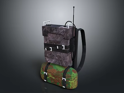 Weapon Tactical Backpack With Camouflage Design Black Straps And Top Antenna 3d model