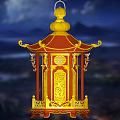 Traditional Red and Gold Lantern With Intricate Carvings Against Mountain Night Sky