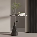 Modern Side Table With Silver Tabletop Black Spiral Base And Green Plant Decor